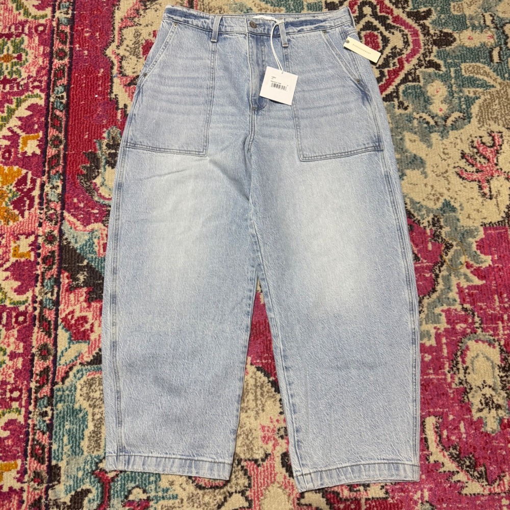 NWT Anthropologie Pistola Distressed Washed Barrel High Waisted Jeans Size 31